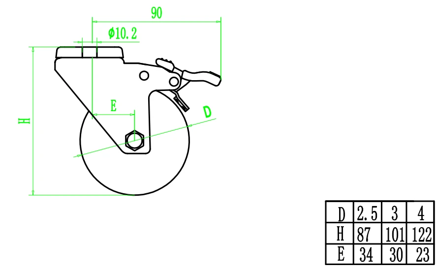 2.5 Inch PU tread PP Core Bolt Hole Casters with brake